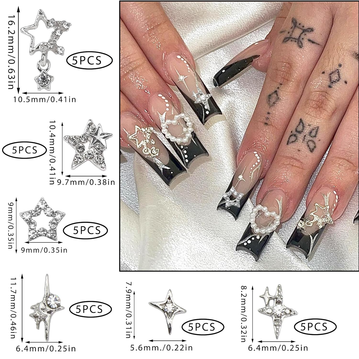 30PCS Silver Star Nail Charms  - Trending Tech Accessories ulasan dan harga