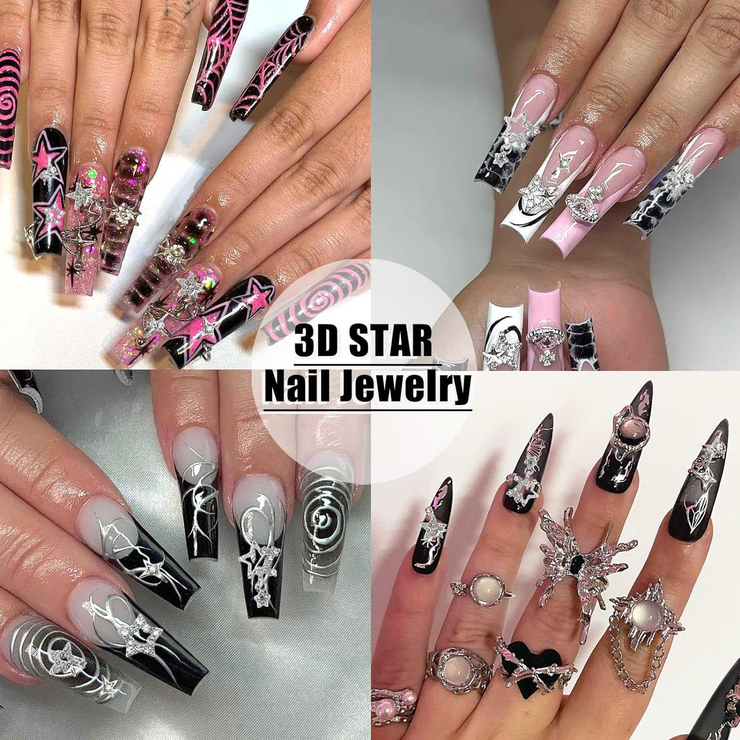 30PCS Silver Star Nail Charms  - Trending Tech Accessories ulasan dan harga